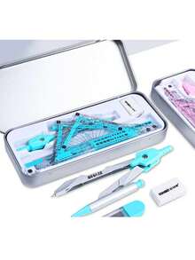 7pcs Compass & Ruler Set, High Precision Measuring Tools, Student Prizes, School Supplies, Essential For Back To School, Learning Tool Kit - Multicolor - View 7