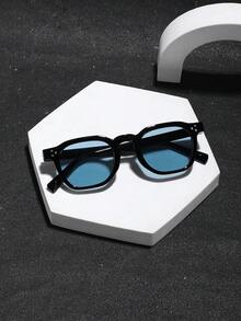 1副男士经典方形时尚眼镜，黑色聚碳酸酯镜框，休闲风格，适合日常通勤，带眼镜盒 - 彩色 - 查看 5