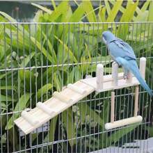 Natural Wooden Bird Perch, Parrot Toy Swing Ladder, Durable Bird Cage Perch, Pet Bird Toy, Cockatiel & Parrot Cage Accessories, Bird Exercise Playground - Beige - View 2
