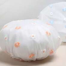 1Pc Inspired Double Shower Cap, Blue Checked With Daisy Pattern - White Shower Cap For Swimming, Spa, Spa Visits, Sensitive Scalp (Free Of Irritating Chemicals) - Cam (1) - Xem 5