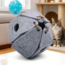 Foldable Felt Interactive Cat Ball Toy With Bell, Durable & Chew-Resistant, Suitable For Kittens & Adult Cats, Releases Hunting Instincts, Keeps Cats Happy & Entertained, Pet Toy - Grey - View 8