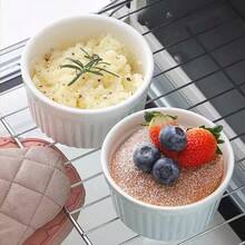 4pcs/Set Ceramic Mold Cups, 3-Inch Caramel Pudding Bowls, Custard Mold, Non-Stick Custard Mold, Oven , Fish Fin Soup Bowl, Heat-Resistant Caramel Pudding Bowl, Kitchen Supplies, Baking Tools - White - View 3