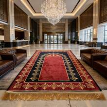 1 件地毯，两端带流苏，红色简约花卉图案，底部防滑，可机洗