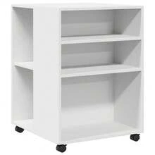 Table d'appoint vidaXL avec roues blanches 55x60x78 cm, fabrication en bois. - Blanc - Voir 3