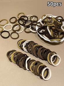 50pcs Assorted Neutral Color Basic High Elastic Hair Ties, Simple Ponytail Hair Bands, Daily Hairstyle Accessories, Seamless Hair Ties, High Stretch Towel Scrunchies, Essential For Daily, Makeup, Travel, Graduation, Women Gifts Head Accessories