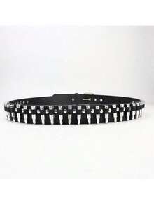 1件男女通用朋克风金属铆钉腰带，可调节，适合日常休闲佩戴，可作为礼物送给男友、丈夫、父亲，也适合休闲、商务、青少年、户外、度假、运动、旅行、波西米亚风、复古秋冬配饰。 - 黑色ND208 - 查看 11