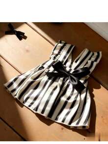 1pc Striped Summer Dress For Small Dogs, Puppy Princess Dress For Teddy, Poodle And Other Small Pets - Pink - View 3