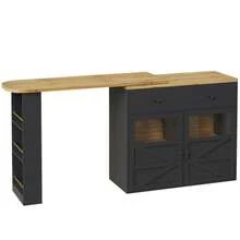 Extendable Bar Table With Storage (138-204*39*104cm), 360° Rotating Dining Bar, Modern Movable Bar Table, High Table Kitchen Island Bistro Table, Sideboard Cabinet With Shelves, Black - Black - View 10