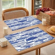 1pc/4pcs/6pcs Geometric Fish School Pattern Linen Placemats, Suitable For Dining Table, All Season Decor, Modern Washable Table Mats, Room Decor, Coasters, Kitchen Dining Mats, Indoor Outdoor Party Decoration, Home Decor, Ideal Gift - Multicolor - View 3