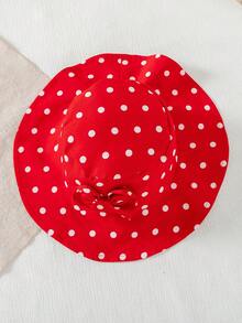 夏季女婴可爱红色波点蝴蝶结连体衣和蝴蝶结遮阳帽 - 紅色 - 查看 9