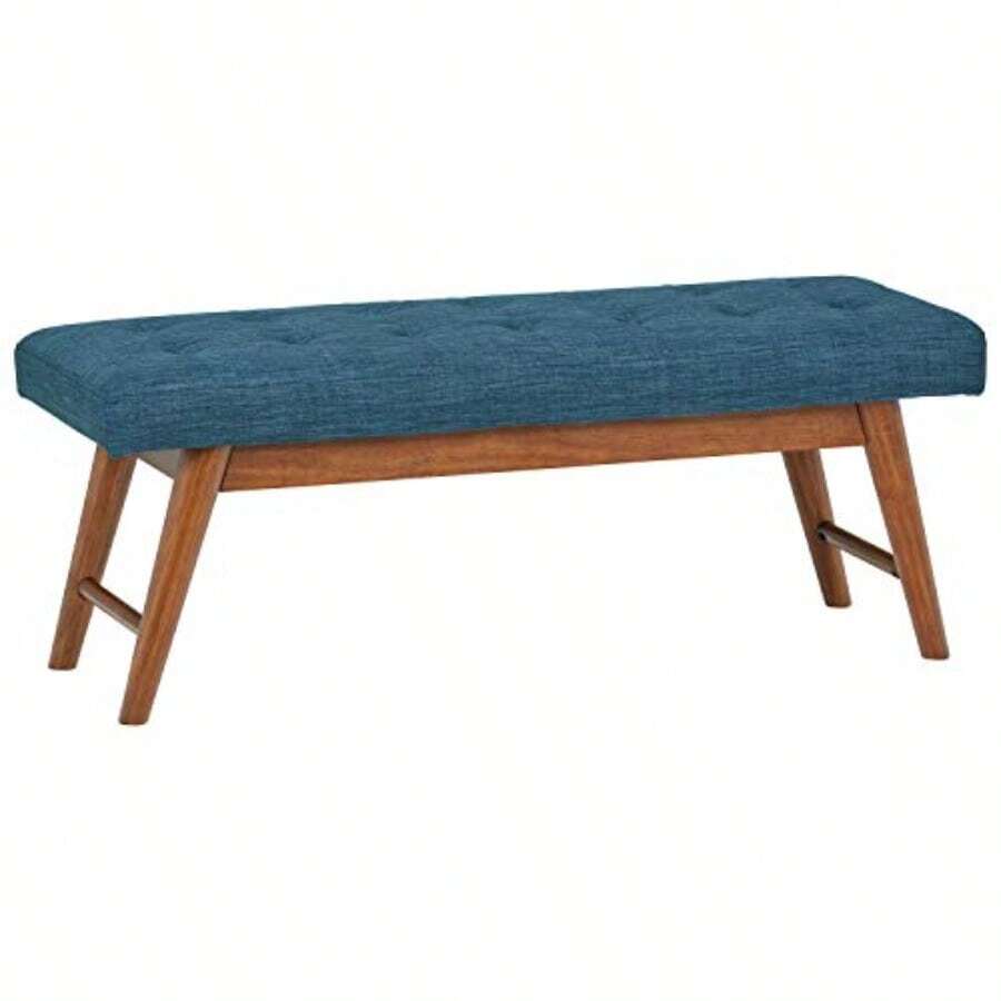 Modern Padded Upholstered Bench With Button Bedroom Entryway Solid Wood Navy Blue 112 Cm - NavyBlue - View 1
