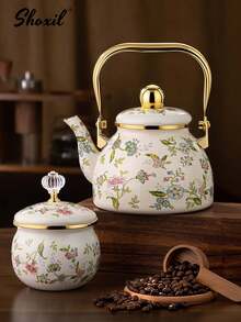 shoxil 1pc Minimalist Floral Enamel Kettle, Teapot, Coffee Pot, Stovetop Enamel Kettle For Kitchen, Handmade Teapot, Household Tea Enamel Kettle, Desktop Decor Enamel Kettle - Pot - View 8