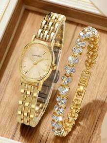 LIANDU LIANDU 简约奢华风格，复古又不失时尚。椭圆形表壳，饰以铆钉表盘，搭配可拆卸不锈钢表带。这款石英表配有同款手链套装，适合日常佩戴，也是一份理想的礼物。