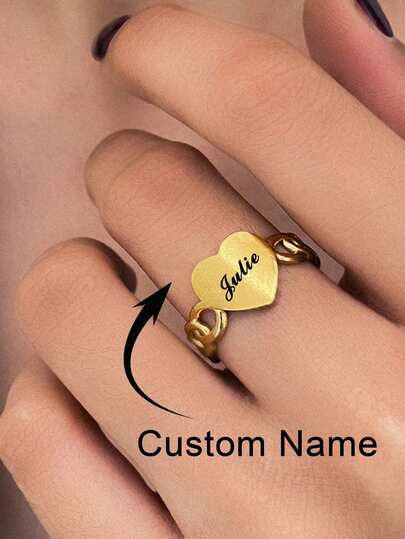 Personalized Ring, Customized Letter Heart-Shaped Ring, Fashionable Flower Hollowed Out English Letter Opening Ring, Women's Versatile Ring, Unique Customized Gift