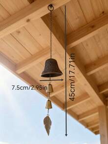 1pc Cast Iron Bell Wind Chime, Iron Art Windbell For Balcony, Garden, Outdoor, Courtyard, Bar Decor - Rust Brown - View 3