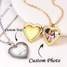 定制照片圆形吊坠项链，不锈钢激光雕刻肖像个性化项链，纪念礼物 - 彩色 - 查看 2