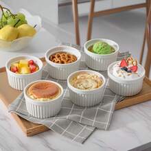 1/3 件装烘焙烤盅 - 烤箱适用，陶瓷焦糖布丁烤盅，布丁杯，蛋奶沙司杯，舒芙蕾烤盘，法式洋葱汤碗，蛋奶沙司杯，甜点杯 - 彩色 - 查看 4
