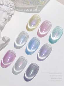 Miss Leia 1-9 15ml 春夏炫彩美人鱼猫眼凝胶指甲油。采用全新极光玻璃珠猫眼设计。流行色，透明凝胶质地。适合新手。UV/LED灯固化。可浸泡，实现半永久性美甲。适用于美容院和美甲沙龙。DIY、居家、节日礼物（女士）。美甲艺术。指甲 - 彩色 - 查看 5