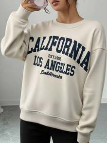 Women's Letter Print Crew Neck Long Sleeve Casual Versatile Sweatshirt