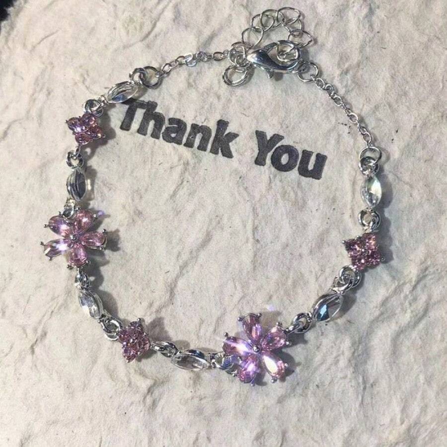 1pc Cherry Blossom Pink Flower Bracelet Is Very Suitable For Women To Wear On Valentine's Day, Dates, Outings, And Daily Wear. - 銀色 - 查看 1