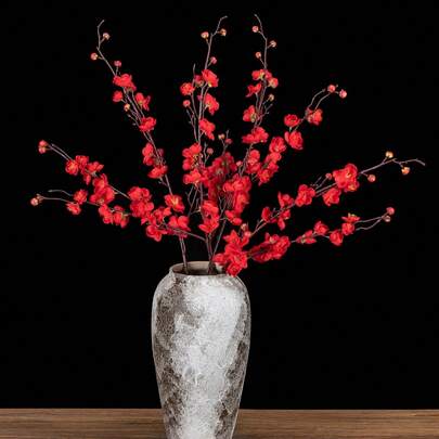 2支人造红色樱花装饰，1支长茎红色花枝，适用于插花、婚礼装饰和家居装饰，可插入高花瓶中，用于DIY花环、工艺品、办公室/卧室/派对餐桌摆饰。