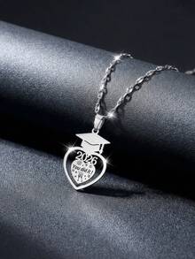 1pc Silver Sprayed Graduation Cap Necklace, 2026 Edition, Stainless Steel Material, Suitable For Boys, Girls, Classmates, Friends, Graduation And Back To School Gift - Silver - View 3