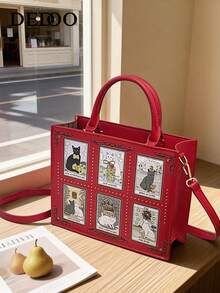 1件装手提包 优选包 时尚小丑纯色 2026新款猫精灵便携托特包 时尚小丑女士斜挎包 - 紅色 - 查看 6