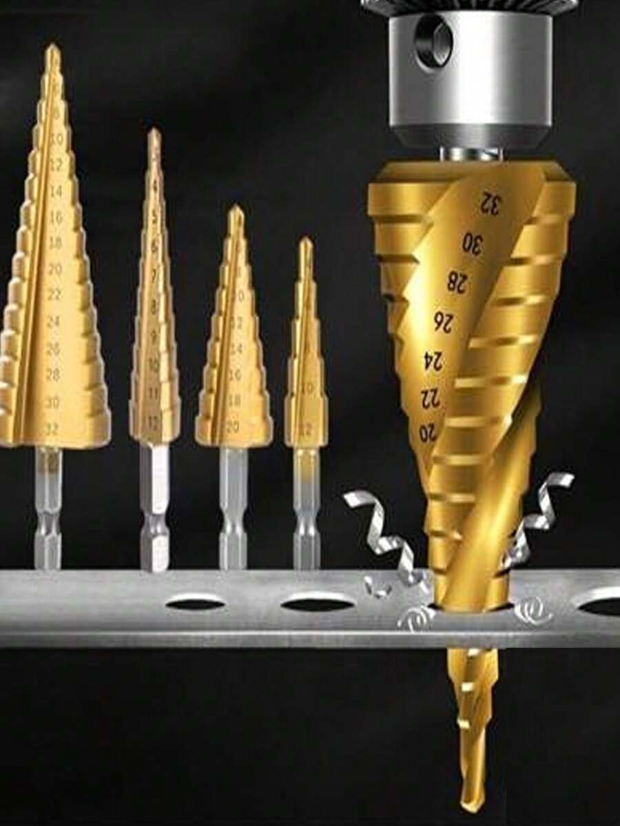 3件套多功能工业硬度冲孔器、安装钻头、去毛刺器、高效阶梯钻头 - 彩色 - 查看 1