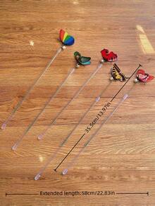 1pc Random Color Retractable Cat Teaser Wand Toy, Spring Butterfly Design, Entertaining Cat Scratching Supplies