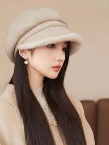 1件装 女士秋冬保暖防风加厚毛绒八角帽，画家帽，报童帽，适合日常佩戴