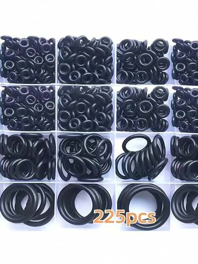 225-Piece Premium Rubber O-Ring Set - Oil-Resistant Durable Sealing Gaskets, Suitable For Pipeline, Automotive Mechanic's Air/Gas Connections And Faucet Connections, Comes With Plastic Box
