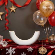 1pc Crescent-Shaped White Plastic Vase, A Decorative Ornament For Arranging Artificial And Dried Flowers, Suitable For Living Room Home Decor, Tabletop Decorations For New Year, Valentine's Day, Mother's Day And Middle Eastern Festivals, As Well As A Perfect Housewarming Gift. - White - View 1