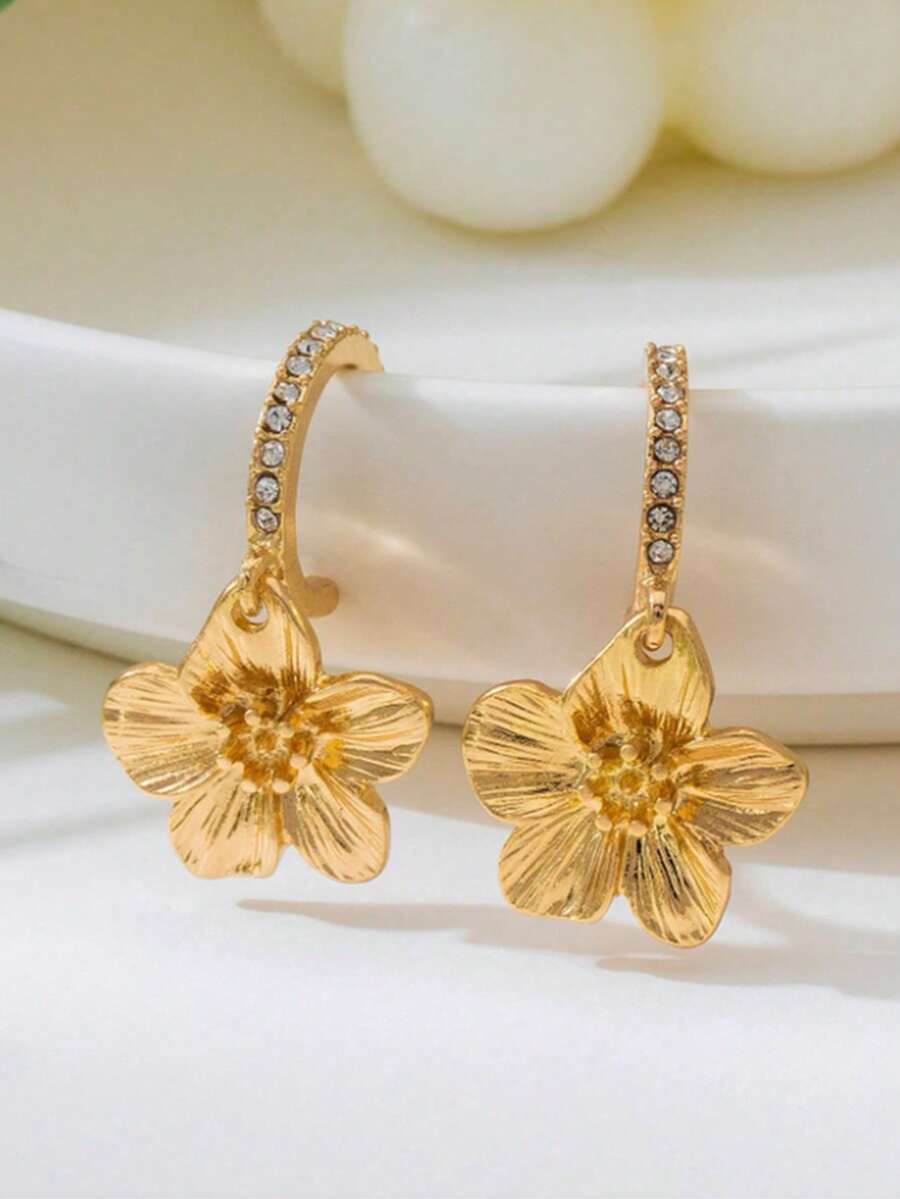 2 件轻盈奢华几何简约设计花朵女士耳环 - 彩色 - 查看 1