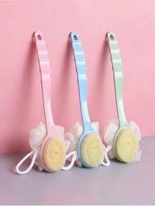 1pc Soft Plush Massage Back Scrubber, Bath Brush, Home Back Cleaning Brush, Includes Bath Flower Soft Bristle Cleansing Brush, Hanging Bath Brush, Long Handle Back Cleaning Tool, Long Handle Bath Brush, Shower Back Brush, Exfoliating, Unisex, Pink/Blue Long Handle Bath Brush, Multi-Function Back Exfoliating And Shower Cleaning Brush Set, Bath Sponge - Multicolor - View 1