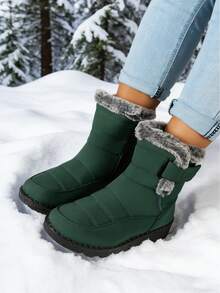 FZY New 2026 Winter Women's Ankle Boots And Short Boots: Stylish, One-Piece Mid-Calf Platform Boots With Adjustable Elastic Heels And A Thick, Fashionable Flannel Edging, Perfect For Winter Outdoor Activities And Can Be Paired With Valentine's Day Outfits. Available In Black, Red, Grey, And Blue. Women's Winter Clothing. A Top Choice For Valentine's Day Gifts. Stylish, Warm Black Ankle Boots; Comfortable And Versatile Low-Heeled Shoes; One-Piece Boots. Avant-Garde Elongated Women's Boots; Comfortable And Durable Concealed Wedge Boots. - màu xanh lá - Xem 5