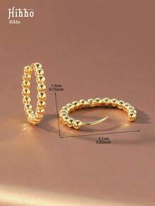 Hihho đôi bông tai hình hạt cườm tối giản thời trang để đeo hàng ngày - Vàng - Xem 7