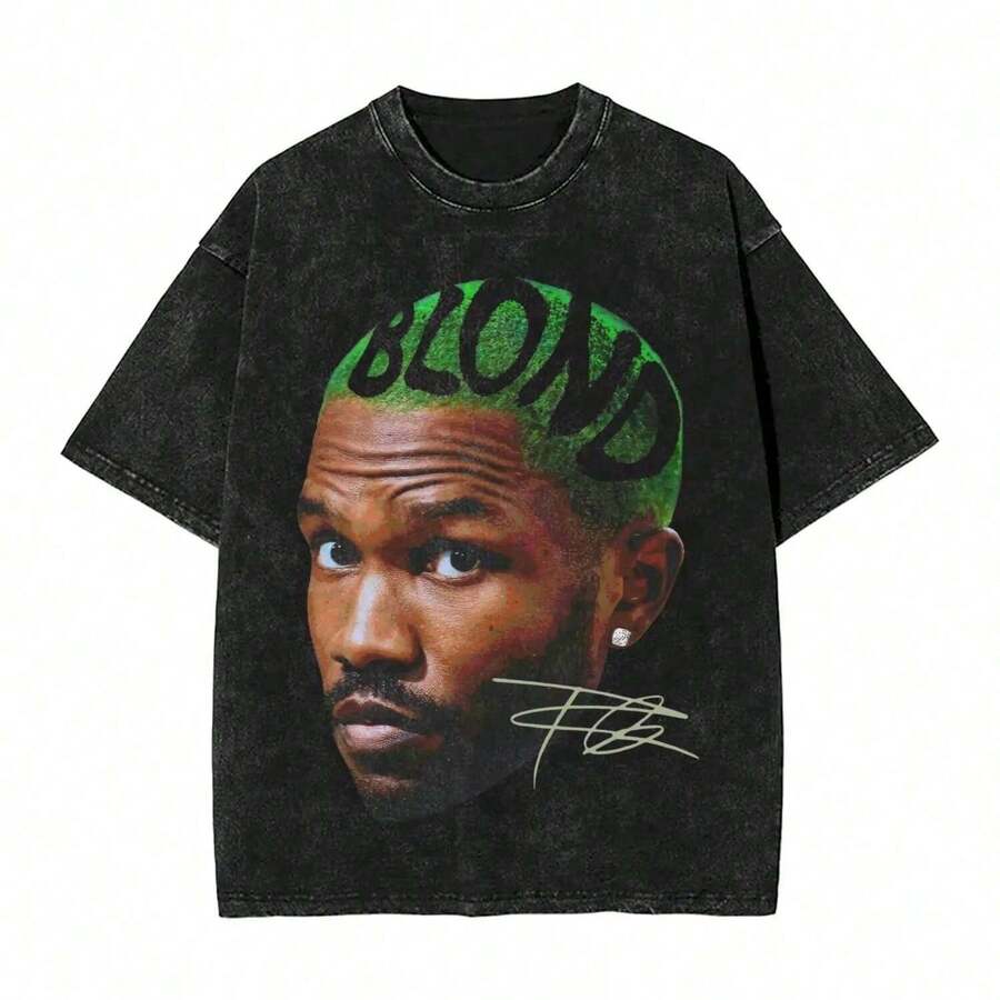 Frank Oceans 90s Rapper Washed T Shirts Streetwear Hip Hop Fashion T-Shirt Tees For Men Women Short Sleeve Oversize Graphic - màu đen - Xem 1