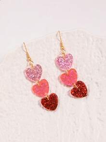 Khuyên tai mặt dây chuyền hình trái tim đính sequin bằng acrylic, thuộc bộ sưu tập Ngày Valentine, với thiết kế đơn giản, dễ thương và ngọt ngào. - Nhiều màu - Xem 4