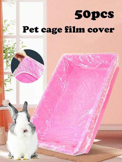 50pcs/Pack Stretchable Disposable Pet Cage Liners, Elastic Transparent Plastic Bags For Pet Trays, Cleaning Bags, Trash Bags, Pet Toilet, Waste Disposal Bags, Easy To Collect Pet Cage Droppings, Easy To Clean, Small Pet Supplies, Leak-Proof Cage Liner Toilet Membrane, Suitable For Rabbits, Birds, Cats, Etc.