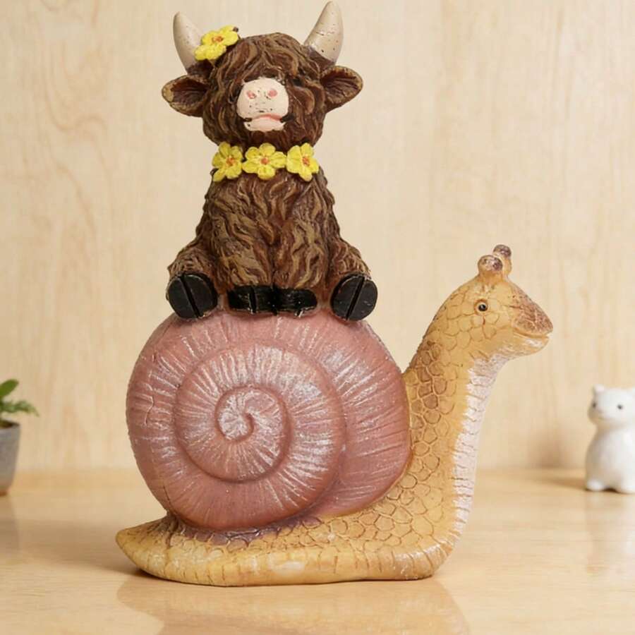 Highland Cow Figurines Table Centerpiece Ornaments Resin Statue Decoration For Home Office - Pink - View 1
