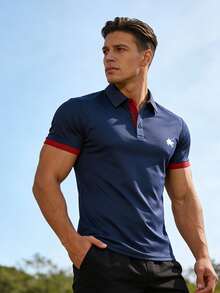 Men's Short Sleeve Polo Shirt, Quick-Dry, Suitable For Outdoor Sports, Daily Wear, Business, Breathable Collared T-Shirt Summer - Navy Blue - View 1
