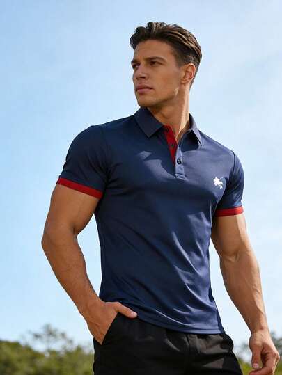男士短袖Polo衫，速干，适合户外运动、日常穿着、商务场合，透气翻领T恤，夏季款
