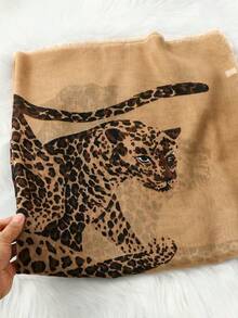 1pc Vintage Chic Shawl For Women, European And American Style, Lightweight Luxury Leopard Print Silk Scarf, Fashion Accessory For Spring & Autumn - Brown - View 4