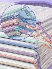 Pasta Tamanho Folhas A4 De Plástico Multiuso Com Zíper - À prova d'água, fácil de transportar, macia, resistente ao desgaste, durável, e não é facilmente danificada. É translúcida sendo fácil Identificar as folhas , Envio Rapido - Multicolorido - Visão 3