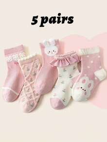 5 Pairs Kids Cartoon Rabbit Socks, Pink, Suitable For Children Aged 1-16 Years Old, Spring/Autumn - Multicolor - View 7