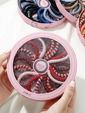 18条/套 编织高弹彩色发圈，女士发带，发饰，生日、节日礼物，马尾辫发圈，橡皮筋发圈，发绳头饰