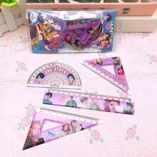 Mattel Set de 4 piezas Regla de estudiante, regla triangular, regla de medición, útiles escolares y de oficina, reglas con diseños de dibujos animados creativos - Multicolor - Ver 4