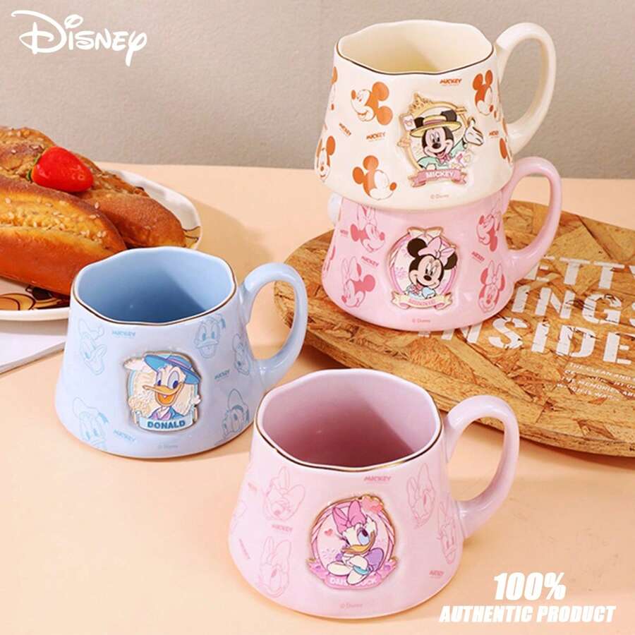 Disney Official Mickey Mouse Emblem Ceramic Coffee Mug, Cute Cartoon Embossed Household Water Cup - Multicolor - View 1