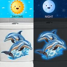 1/2pcs Cartoon Dolphin Luminous Stickers, With Realistic Dolphin Design, Self-Adhesive PVC, Suitable For Bedroom, Room, Easy To Stick And Remove, Bathroom Decor, Fun Design, Glow-In-The-Dark Stickers