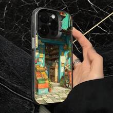 Funda para teléfono diseño vintage de tienda en azul claro con impresión de frutas y flores coloridas para iPhone 14 Pro Max  Galaxy S23 Plus, opción de regalo ideal para todas las estaciones - Negro - Ver 4